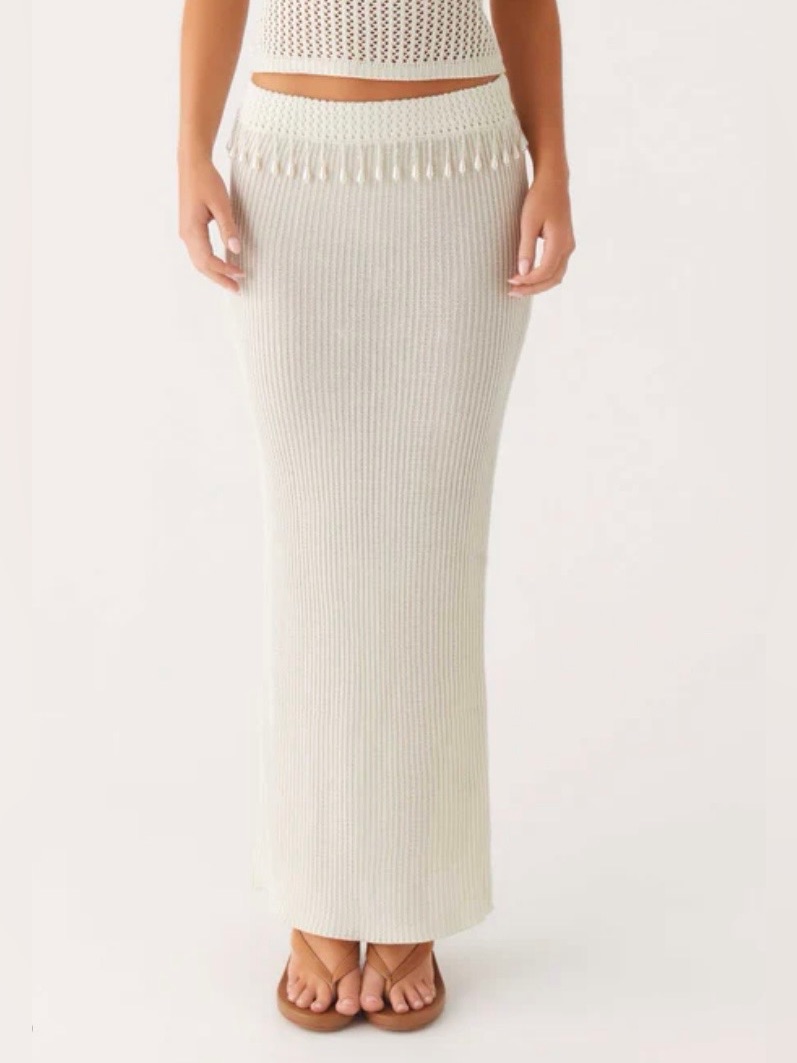 Nwt Peppermayo Beaded Knit Maxi Pencil Skirt In Cream